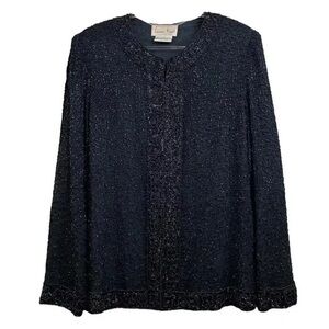 Vtg Laurence Kazar Silk Beaded Sequined Formal Evening Jacket Black Size M